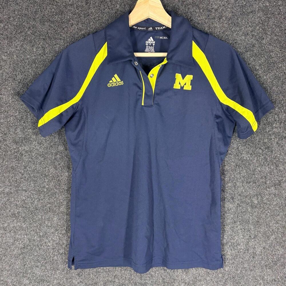 Adidas Polo Shirt Men M Medium Blue Button Up Collared Short Sleeve Regular
